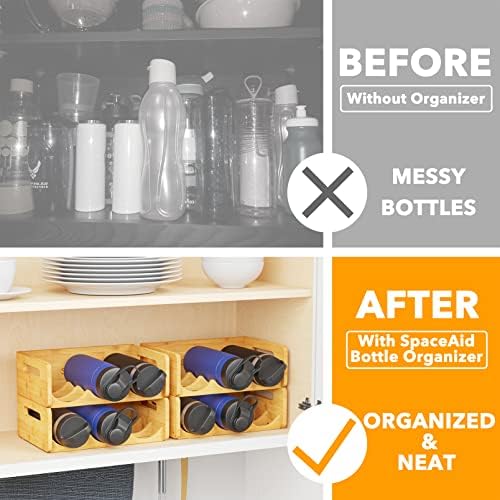 SpaceAid Bamboo Water Bottle Organizer with Labels, Kitchen Pantry Water Bott...