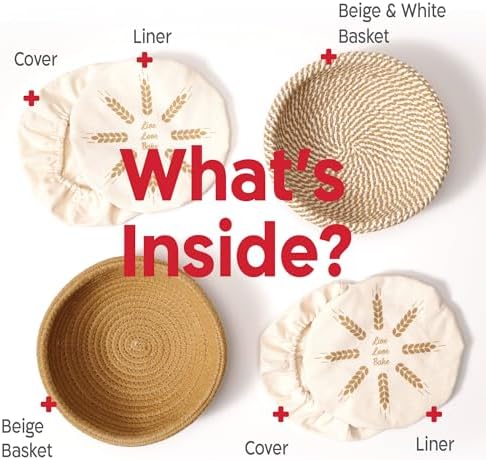 KneadAce Cotton Rope Banneton Bread Proofing Basket Set, 2 x Round Bread Bask...