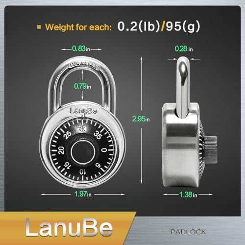 LanuBe Lock Standard Dial Combination Padlock 12 Pack Wide 2-in Black Dial