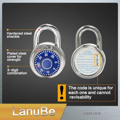 LanuBe Lock Standard Dial Combination Padlock 60 Pack Wide 2-in Blue Dial