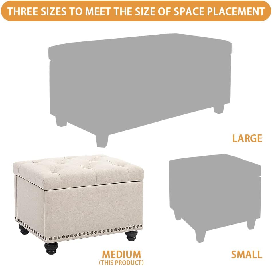 CangLong 24 Inch Tufted Lift Top Storage Ottoman Bench, Linen Foot Rest Stool...