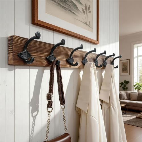 WEBI Rustic Coat Rack Wall Mount,30" Long 7 Cast Iron Coat Hooks Wall Mo...