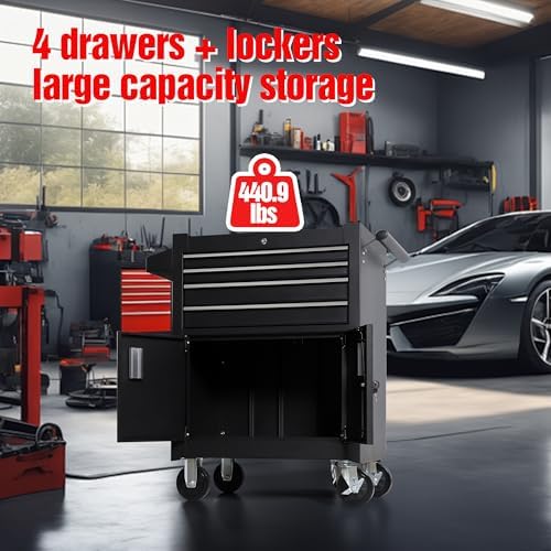 4-Drawer Rolling Tool Chest with Cabinet, Heavy Duty Metal Tool Box on Wheels...