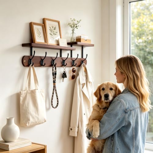 Coat Rack Wall Mount 23" Coat Rack Wall Mount with Shelf for Entryway, R...