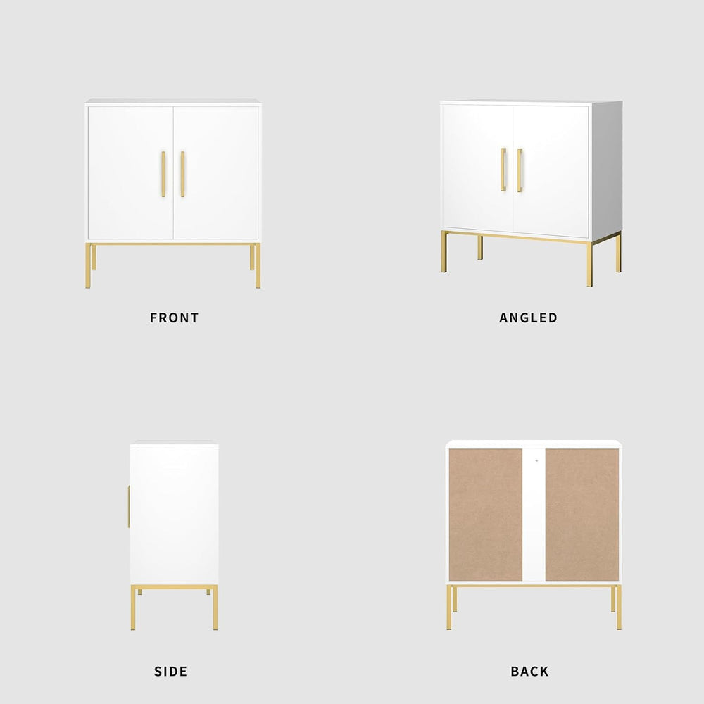 Set of 3 Storage Cabinets with Adjustable Shelf and Gold Handle, White丨Buffet...