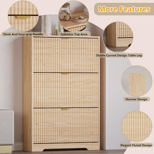 BORNOON Entryway Shoe Cabinet with 3 Flip Drawers, Narrow Shoe Organizer Cabi...