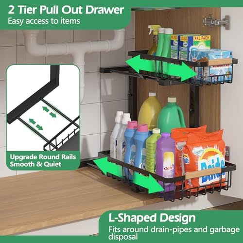 ADRIMER Under Sink Organizer 2 Packs, Pull Out Kitchen Sink Organizer, 2 Tier...