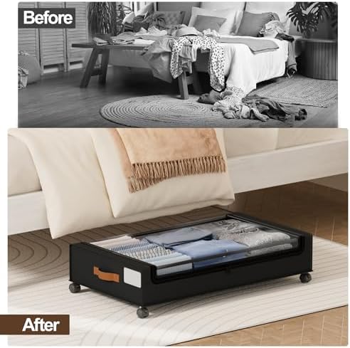 LAMU Under Bed Storage with Wheels, 2Pack Underbed Storage Containers,Black