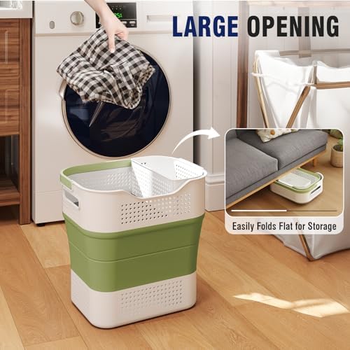 TECHMILLY Collapsible Plastic Laundry Basket Hamper with Handles, 35L Portabl...