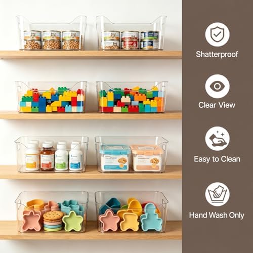 Hudgan 12 Pack Pantry Storage Bins for Kitchen Cabinet, Clear Plastic Organiz...