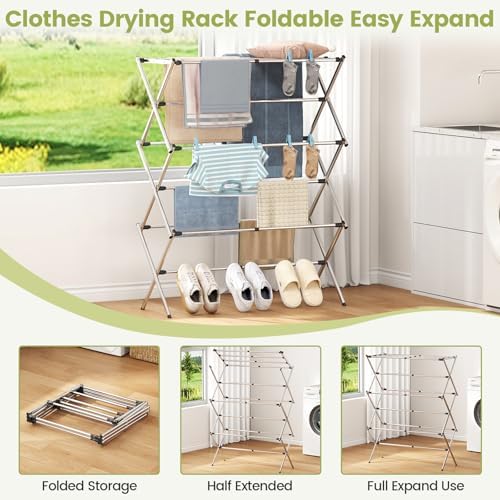 APEXCHASER Stainless Steel Clothes Drying Rack, 45.28" H × 14.57" D