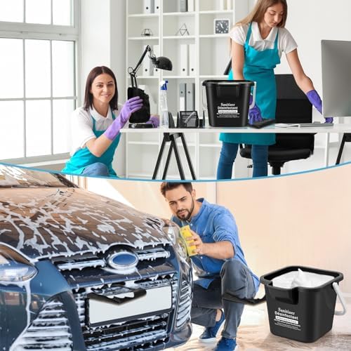Vesici 6 Set 3 Quart Cleaning Bucket with Cloths Small Sanitizing, Black