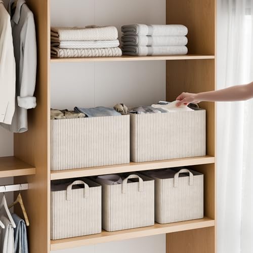 StorageWorks Fabric Storage Bins, Khaki & Beige Stripes, 2-Pack