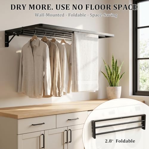 Wall Mounted Clothes Drying Rack, Foldable, 70 lbs Capacity, 30 Inch, Black