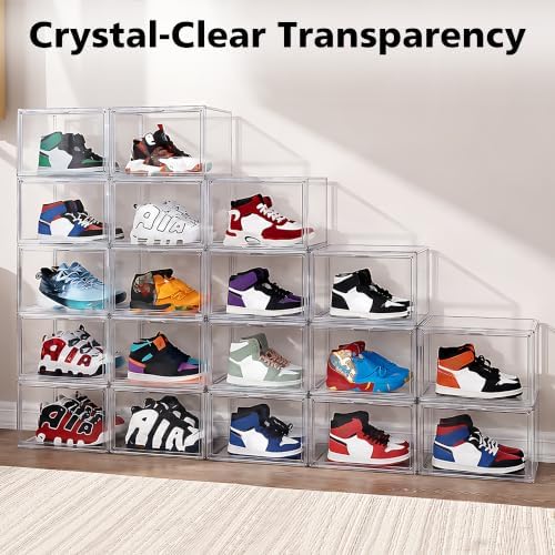 NYZE 12 Pack Acrylic Shoe Boxes Side Open, Clear Shoe Box Plastic Stackable, ...