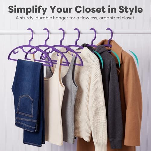 HOUSE DAY Wide Shoulder Plastic Hangers 36 Pack, Ergonomic Curved, Purple