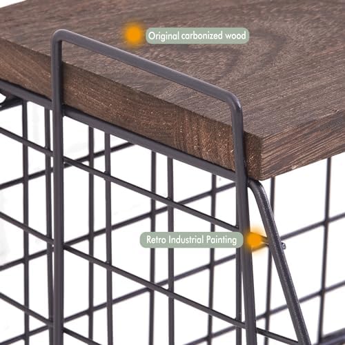 Wall Hanging Baskets 2 Pack Wooden Top Floating Wire Shelves (Large)