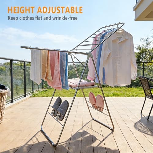 Clothes Drying Rack Foldable -Height Adjustable Laundry Drying Rack Large Spa...