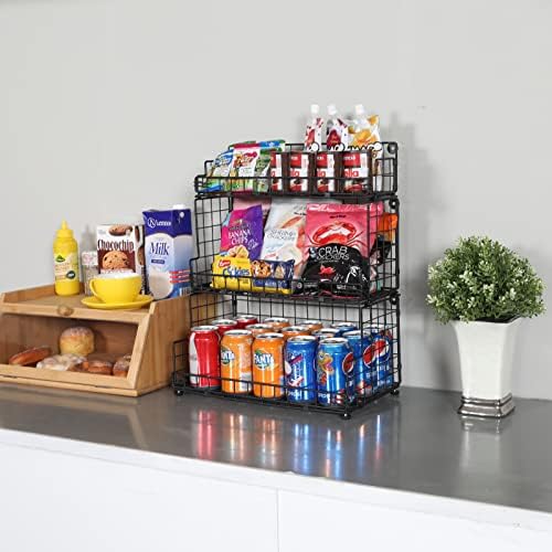 X-cosrack Stackable Wire Basket 3 Tier Countertop& Wall Mounted Metal Sto...