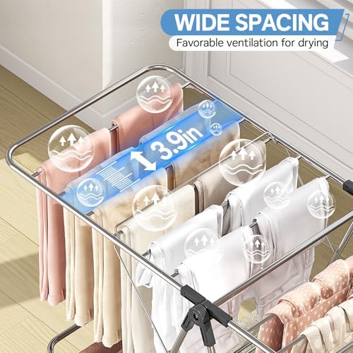 APEXCHASER Clothes Drying Rack with 4 Wings, Stainless Steel Drying Rack Clot...