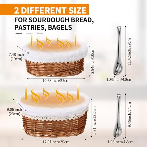 Ziliny 2 Set 11" 12" Bread Basket, Natural with White Liner Cover