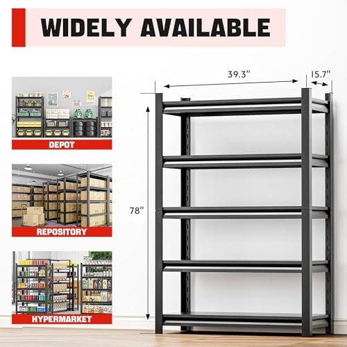 Garage Shelving Storage Rack, 40"W x 16"D x 78"H, Heavy Duty 5...