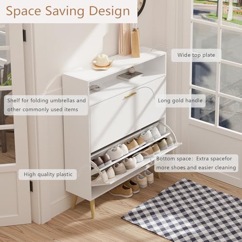 LYNSOM Entryway Shoe Cabinet Set of 2 with 2 Flip Drawers and Open Storage, W...