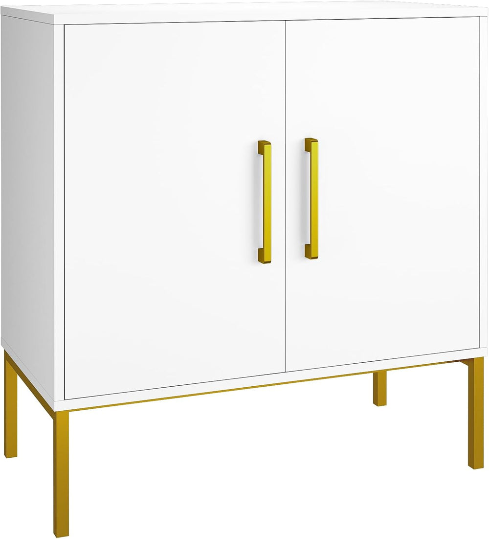 3 Set of Storage Buffet Cabinet with Gold Handles and Metal Legs, White丨Frees...
