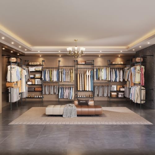 Wall Mounted Closet System, Heavy Duty 6-Row Clothes Rack, Expandable Industr...