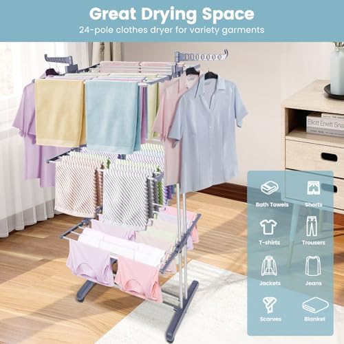 Heavy Duty Clothes Drying Rack, 4-Tier Foldable Laundry Drying Rack 70" ...