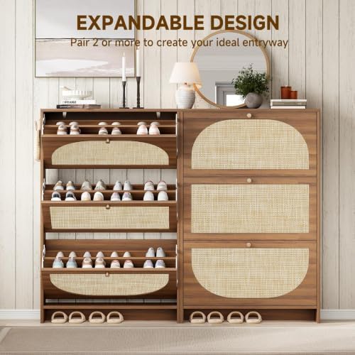 Nicetree Rattan Arched Accent Shoe Storage Cabinet - Freestanding Ultra Slim ...