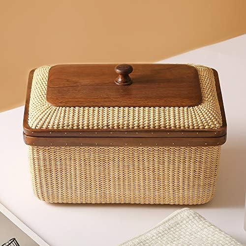 Cane-on-cane weave Storage Basket Box with Lid Multifunctional Storage Organi...
