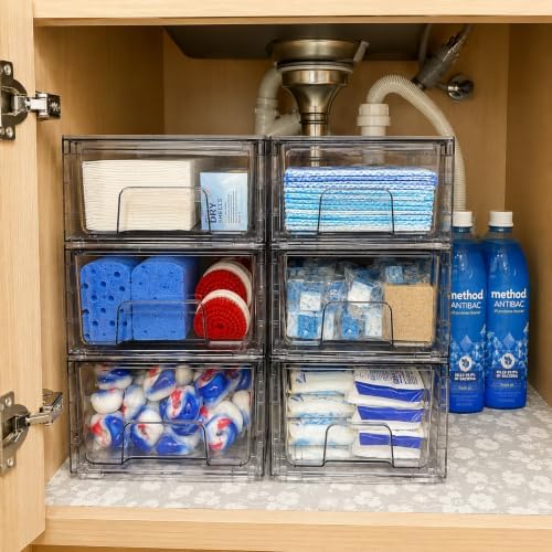6 Pack Stackable Storage Drawers,Plastic Organizers Bins, Drawers Storage wit...