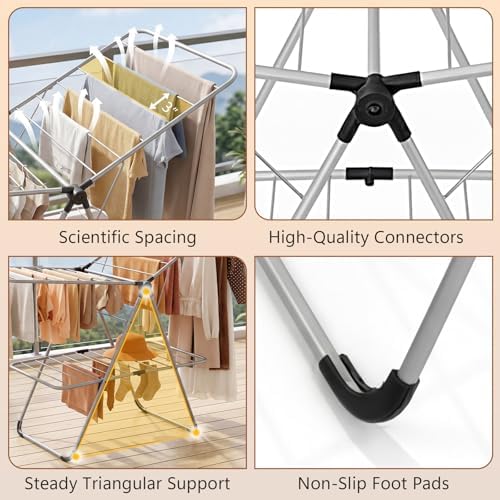 GIANTEX Foldable Clothes Drying Rack, 2-Tier Aluminum Laundry Drying Rack wit...