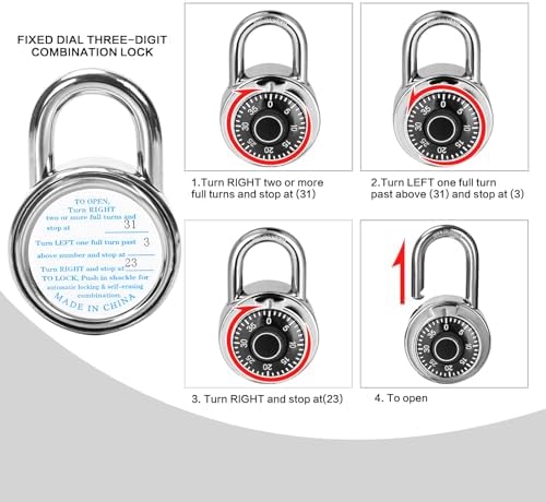 Combination Padlock 48 Pack, Black Dial with Preset 3-Digit Code
