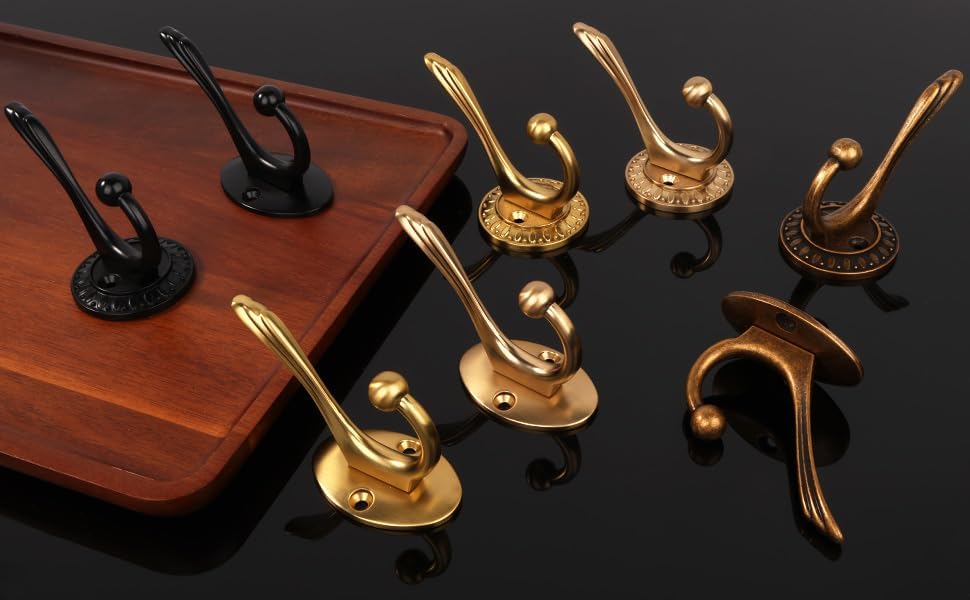 Antique Brass Heavy Duty Wall Hooks – 6 Pack Rustic Coat Hooks for Hanging Co...