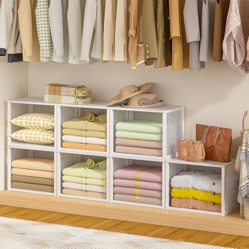 3 Pack Stackable Closet Organizers and Storage Basket, Closet Shelves with Wo...