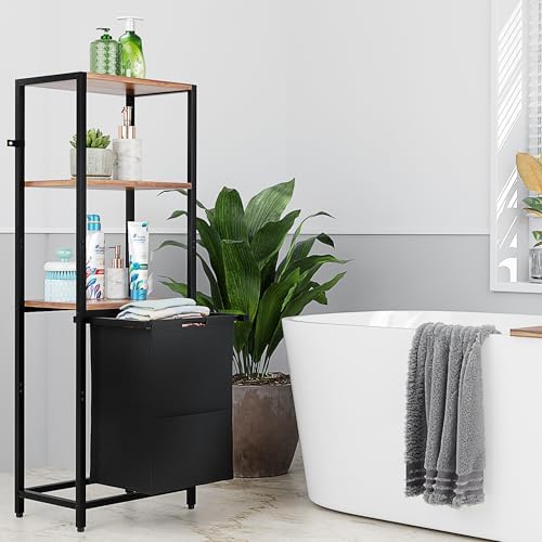 Tilt-Out Laundry Hamper with Shelf – 3 Tier Laundry Organizer with Waterproof...