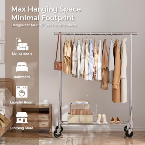 HYSEYY Clothes Rack, Rolling Heavy Duty Clothing Rack Load 380 LBS
