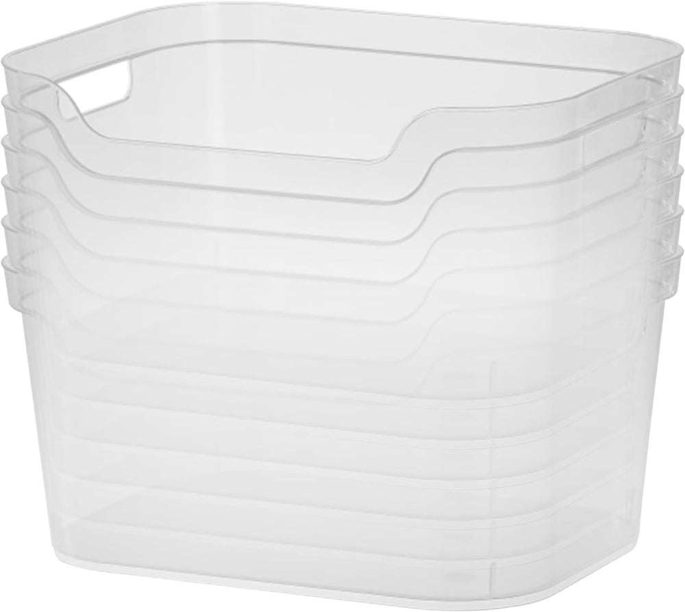 Sterilite Large Open Scoop Front Storage Bin, Clear Plastic Tote, 6-Pack