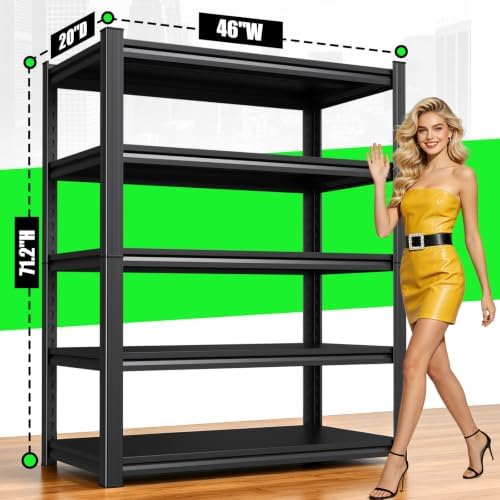 Metal Storage Shelves 5-Tier Garage Shelving Unit, 20" Dx46 Wx71.2 H She...