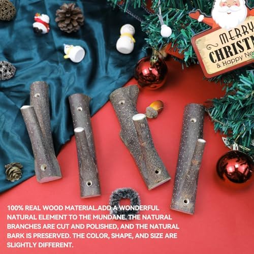 8Pcs Real Wood Tree Branch Wall Hook with Bark Trunk 2cm-3cm