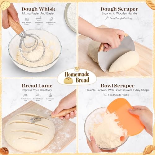 Sourdough Starter Kit with Bread Proofing Baskets, Jars, Baking Essentials