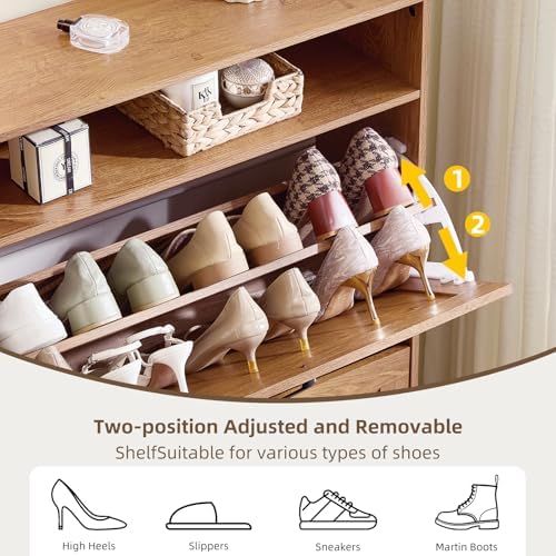 Joaxswe Narrow Shoe Cabinet with 2 Flip Drawers for Entryway,Tea Brown