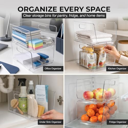 ClearSpace Stackable Storage Bins, Front Pantry Organizer, Medium, 4 Pack