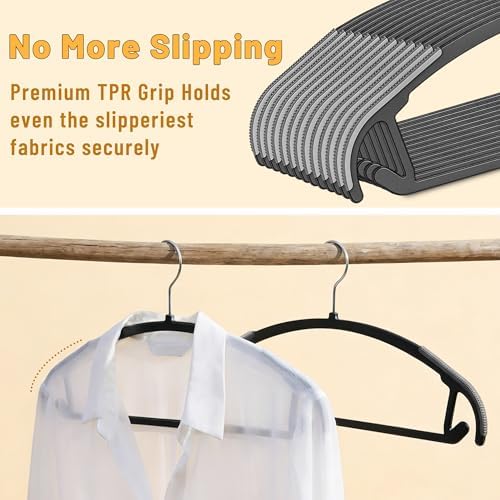 No-Bump Plastic Hangers, 50 Pack, Non-Slip Black