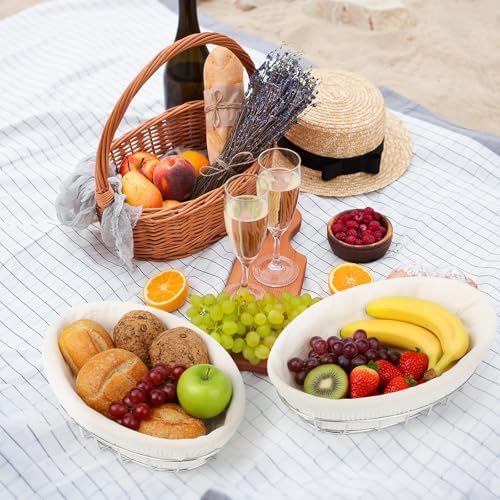 6 Pack Oval Metal Wire Baskets with Liner Cloth for Table Serving 9.5 x 6.2 x...