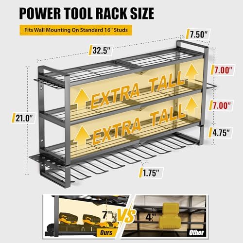 MOOMSINE Large Power Tool Organizer Wall Mount for Garage, 4-Tier Heavy Duty ...