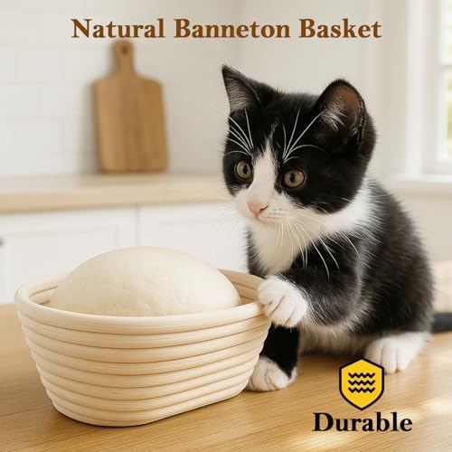 4 Pack 10 Inch Oval Banneton Bread Proofing Basket, Rattan Sourdough Bread Ba...