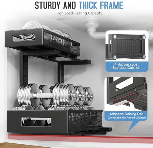 1 Pack-11.4"-16.14"H Under Sink Storage Organizer, Large 2-Tier Ele...